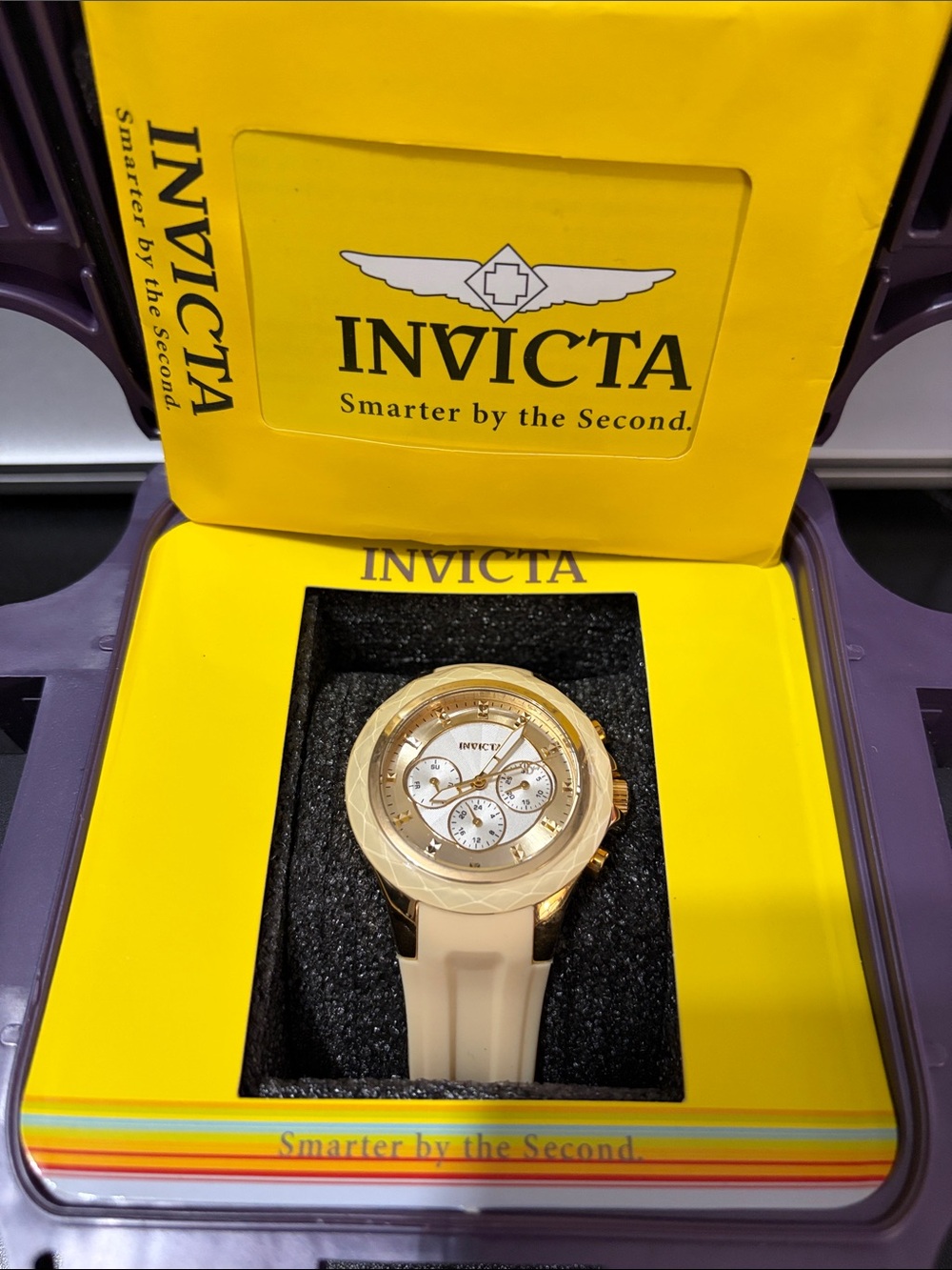 Invicta Gold Tone Watch with Cream Strap